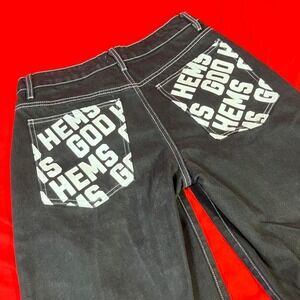 1 - God Hems Baggy Black Denim Jeans / Men's / Size‎ 32 / Flaws